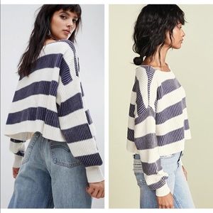 Free People Sweater- Navy & White- Small